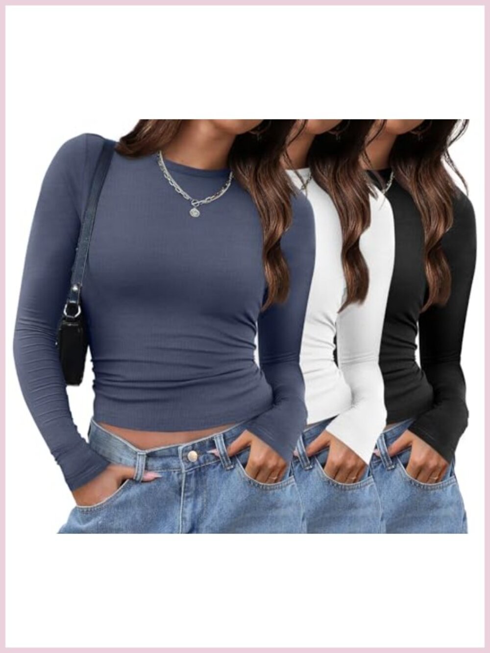 Women's Long Sleeve Crew Neck Slim Fit T-Shirt Basic Y2K Top